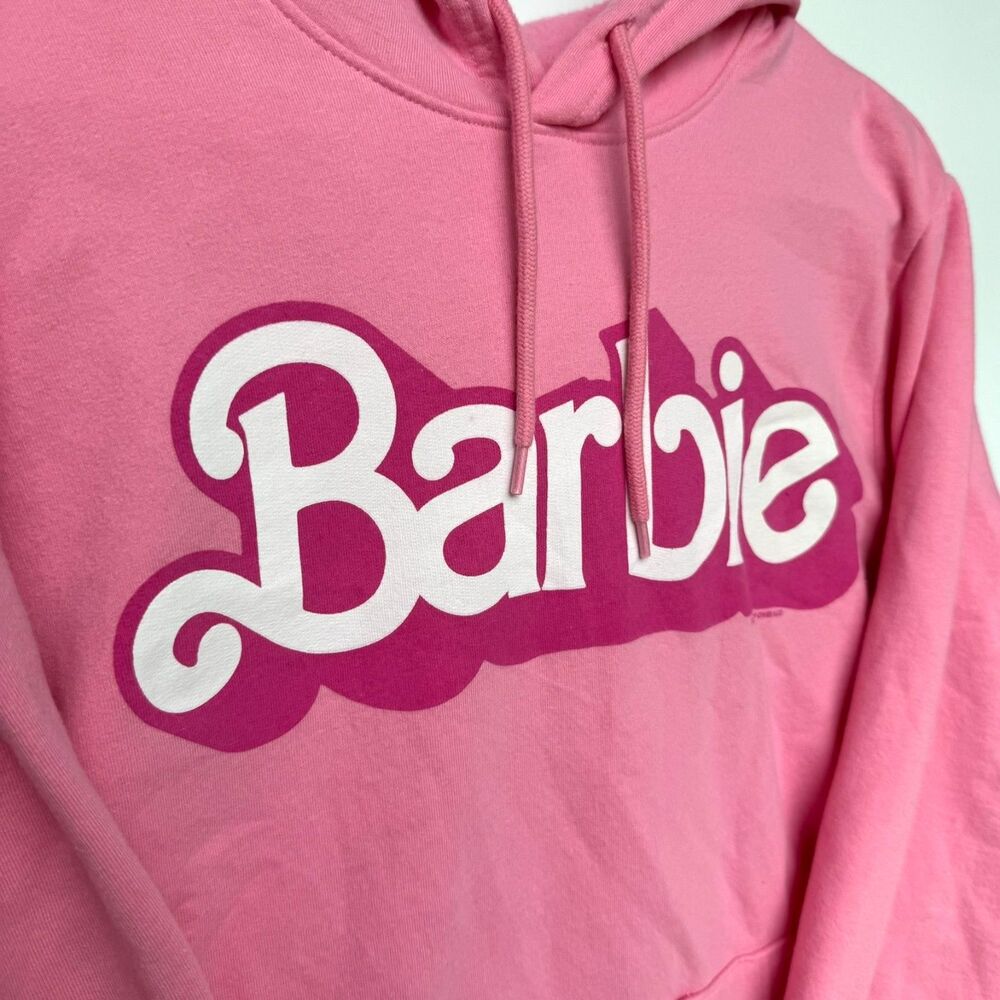 Old Navy Barbie Mattel Women's Hoodie Pink Fleece Pullover Sweatshirt Large L